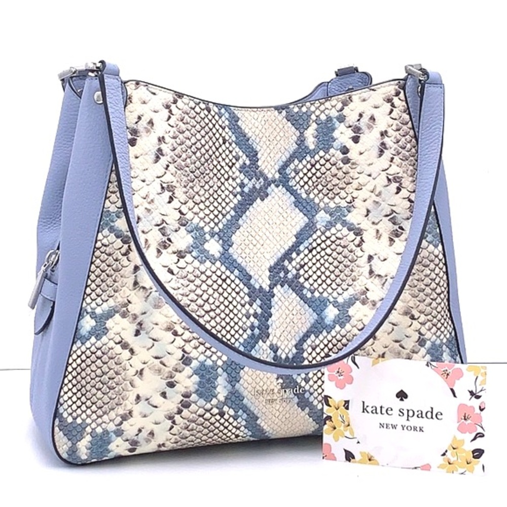 Leila Snake Embossed Medium Triple Compartment Shoulder Bag Muted Blue Multi - Picture 1 of 16
